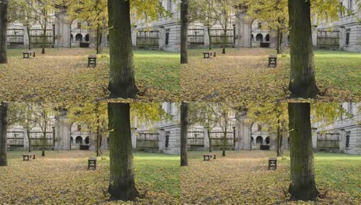 古老的历史大门在秋季公园。高清在线视频素材下载