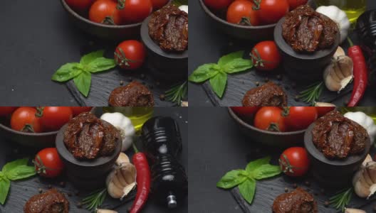 罐装晒干或干番茄半木碗高清在线视频素材下载