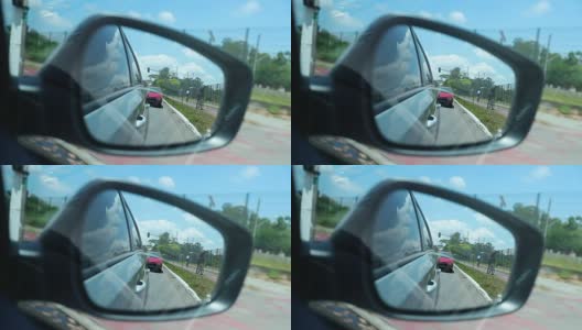 从汽车后视镜中看到的道路。慢镜头120fps拍摄后视镜高清在线视频素材下载