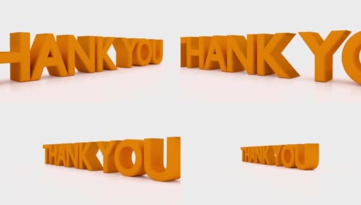 3D谢谢你的文字动画，相机飞行周围的文字放置在白色的背景与反射。感谢信或横幅的概念，可用于贺卡高清在线视频素材下载