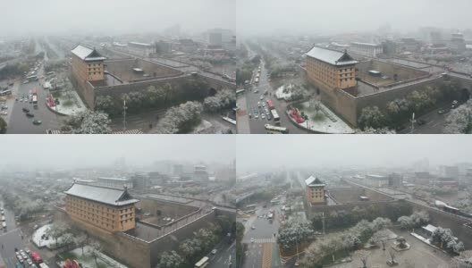 雪景中的西安古城墙，中国。高清在线视频素材下载