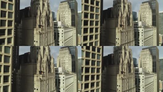 芝加哥第一联合卫理公会教堂和伊利诺伊州市景无人机鸟瞰图高清在线视频素材下载