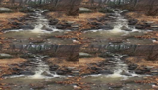 瀑布和小溪在一个沉闷的林地高清在线视频素材下载