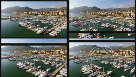在现代海滨小镇的码头上，圆形扫描器和滑动框架的动画高清在线视频素材下载