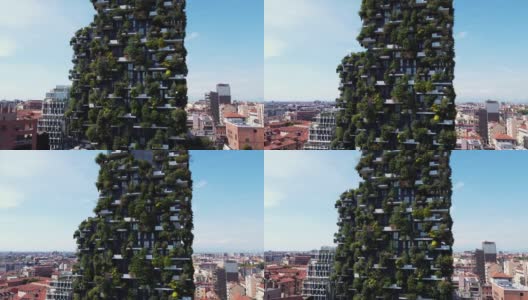 欧洲，意大利，米兰2020年7月-在新冠肺炎疫情封锁后，垂直森林摩天大楼(bosco Verticale)的无人机鸟瞰图-加里波第区天际线高清在线视频素材下载