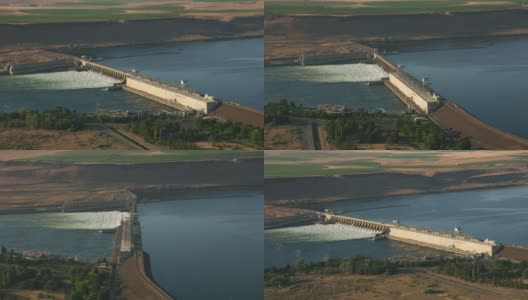 俄勒冈州约2021年:哥伦比亚河峡谷麦克纳瑞水闸和大坝的鸟瞰图。用直升机用RED 8K拍摄的Cineflex。高清在线视频素材下载
