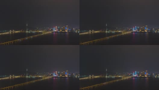 night illuminated macau cityscape traffic bridge rooftop panorama 4k timelapse china高清在线视频素材下载
