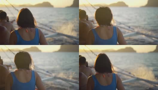 在帆船上看日落的女人高清在线视频素材下载
