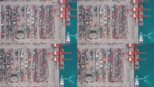 集装箱船繁忙的工业港口高清在线视频素材下载