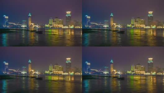 夜光上海城市景观滨江湾全景4k时间流逝中国高清在线视频素材下载