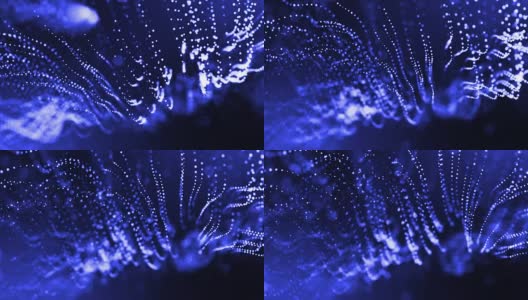 发光粒子的3d渲染循环动画形成摆动线作为摆动的花环作为节日背景或抽象背景的粒子与景深和散景像vj循环。蓝色2高清在线视频素材下载