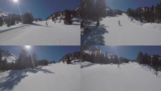 那个女人正在山上的滑雪场滑雪。高清在线视频素材下载