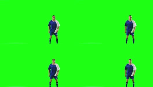 运动员对着绿幕练习足球高清在线视频素材下载