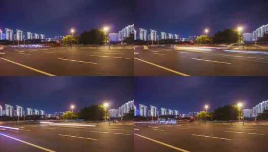 夜晚的时间照亮了三亚交通街道公寓综合体全景4k海南岛中国高清在线视频素材下载