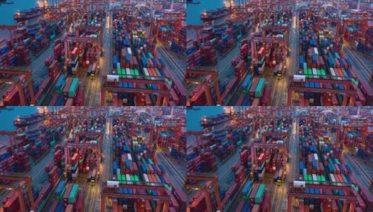 4K鸟瞰香港葵青货柜码头全景图高清在线视频素材下载
