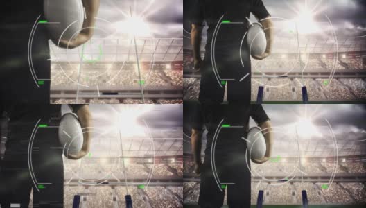 动画的数字界面与安全锁旋转在橄榄球运动员高清在线视频素材下载