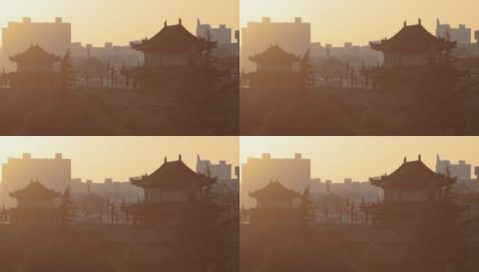 夕阳下的古城墙/陕西西安，中国高清在线视频素材下载
