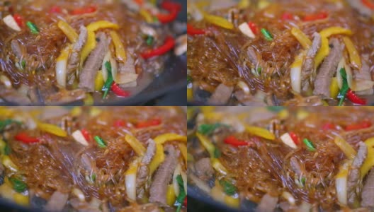 jabchae，韩国传统食物，面条高清在线视频素材下载