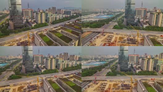 中国深圳天光交通街道建筑屋顶俯视图4k时间推移高清在线视频素材下载