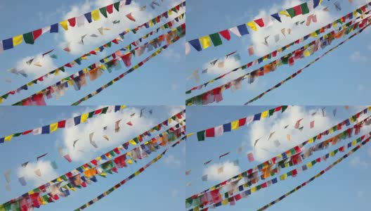 蓝天下的西藏经幡高清在线视频素材下载