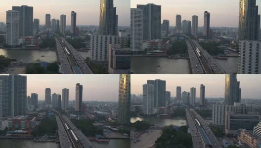 泰国首都曼谷的他信大桥鸟瞰图高清在线视频素材下载