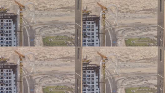卡塔尔多哈日落前的摩天大楼和桥梁高清在线视频素材下载