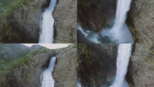 挪威Manafossen瀑布的视频。空中射击。前视图。高清在线视频素材下载