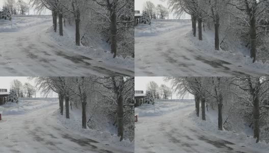 Panning overview on Snowy and Icy Road, Alps，意大利高清在线视频素材下载