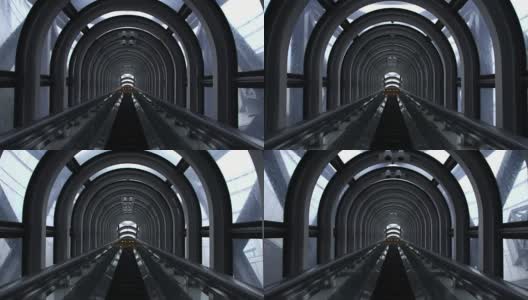 长长的未来隧道自动扶梯，日本高清在线视频素材下载