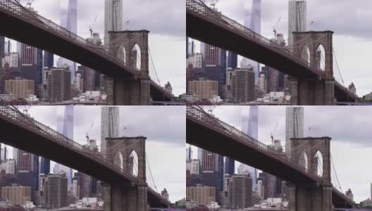 布鲁克林大桥和曼哈顿天际线纽约市。替身。美利坚合众国高清在线视频素材下载