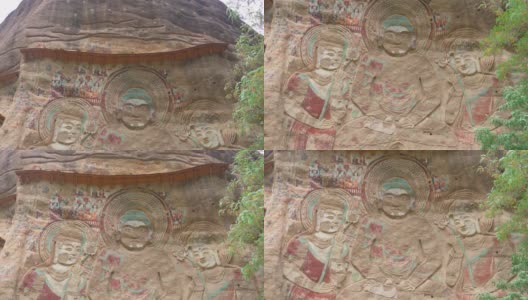 中国古代传统的甘肃天水巫山水幕洞窟腊少寺石窟浮雕高清在线视频素材下载
