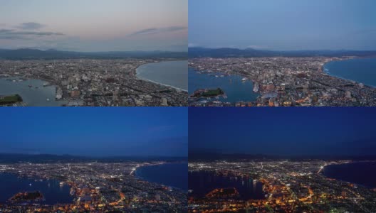 从函馆山天文台观看。时间从日落到夜晚高清在线视频素材下载