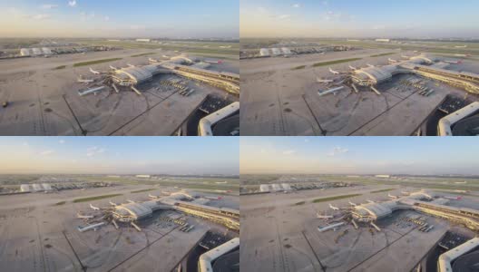 间隔拍摄。北京首都国际机场航站楼鸟瞰图高清在线视频素材下载