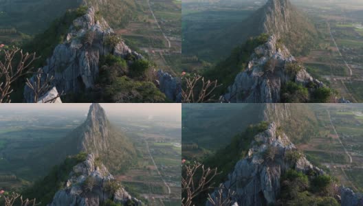 观峰考诺考高石灰石山。泰国Nakornsawan省著名旅游景点;倾斜运动高清在线视频素材下载