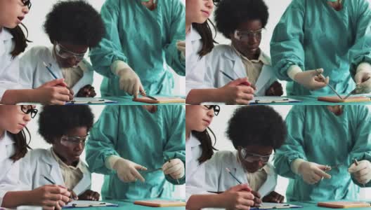 医学生学习使用医疗设备进行缝合。高清在线视频素材下载