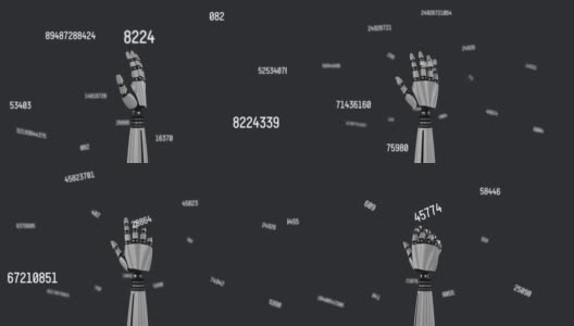 黑色背景下金属机器人手臂上数字变化的动画高清在线视频素材下载