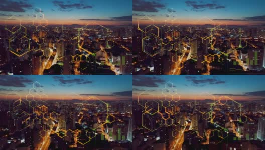 巴西圣保罗。具有未来网络效应的智能城市空中景观。创新。纳米技术。网络技术。云计算。数字转换。高清在线视频素材下载