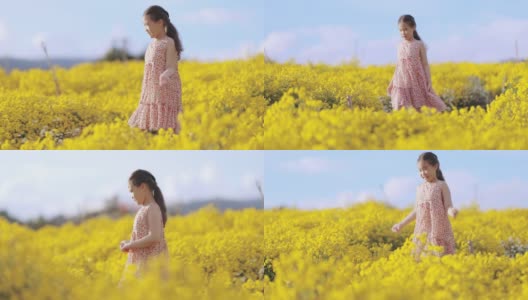 亚洲女孩在黄花中奔跑高清在线视频素材下载