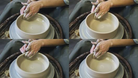 在制陶轮上得到黏土制品的最终形状高清在线视频素材下载