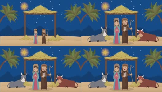 圣诞快乐，约瑟夫和玛丽在马厩动画高清在线视频素材下载