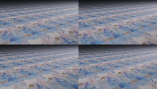 印钞机上印着2000卢布的钞票。印钞的视频。高清在线视频素材下载