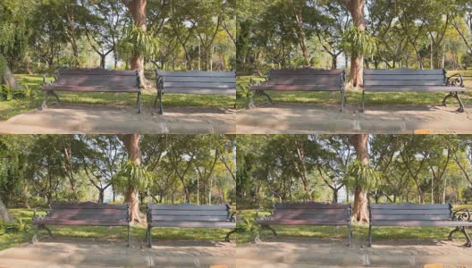 多莉:公园里的人行道上有两条长凳。高清在线视频素材下载