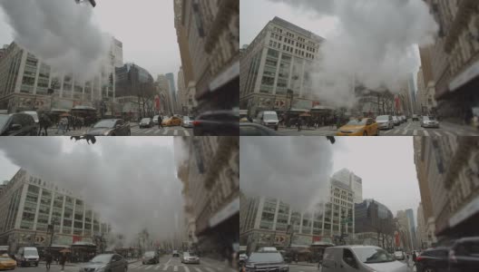 纽约市拥挤的红绿灯上布满了白色的蒸汽高清在线视频素材下载