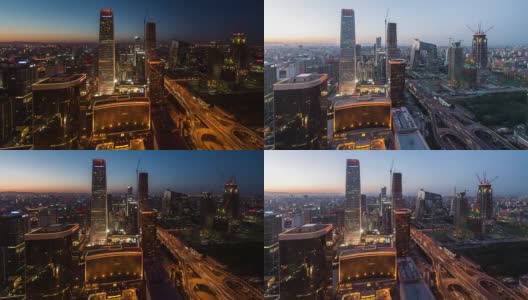 时间流逝—从黎明到黎明俯瞰北京天际线(WS HA LR Pan)高清在线视频素材下载