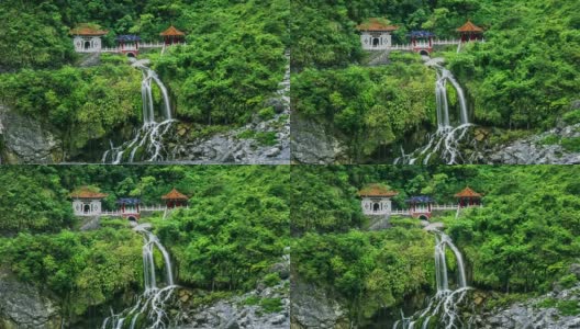 台湾花莲太鲁阁公园的长春寺、永泉寺和瀑布的时间流逝高清在线视频素材下载