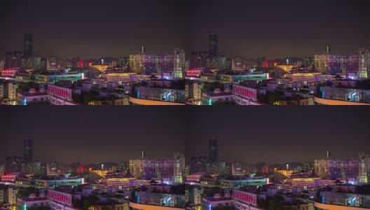 夜间照明深圳城市景观屋顶全景4k时间间隔中国高清在线视频素材下载