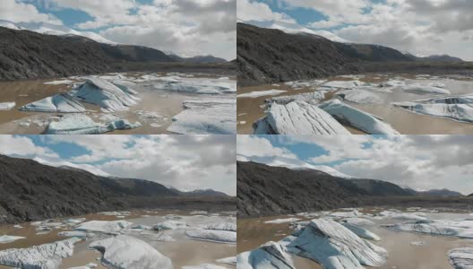 冰山和冰来自冰岛冰川的自然景观。无人机航拍Jokulsarlon冰湖冰山的镜头高清在线视频素材下载