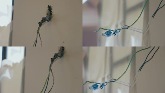 新墙上的插座上露出电线高清在线视频素材下载