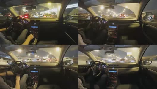 在夜晚的城市交通中驾驶高清在线视频素材下载