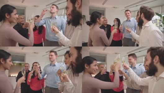 不同的人群用香槟庆祝高清在线视频素材下载